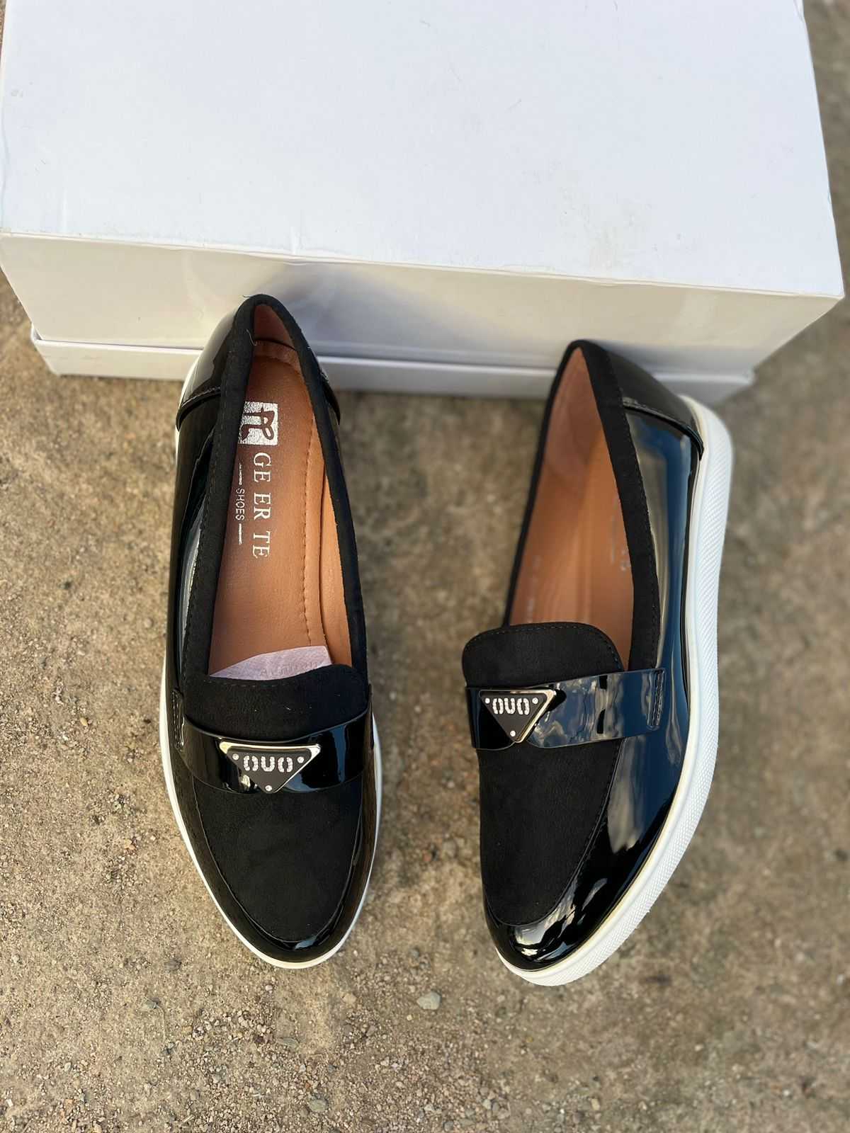 BROWN WETLOOK &amp; SUEDE BROGUES SHOES