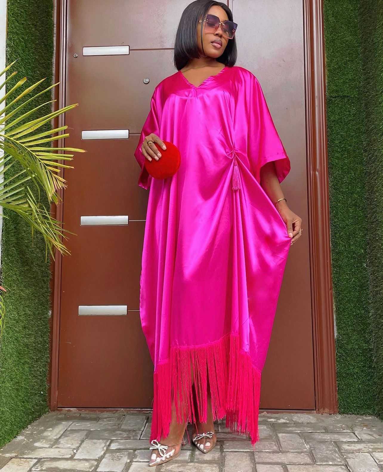 Maxi Satin Fringe Dress